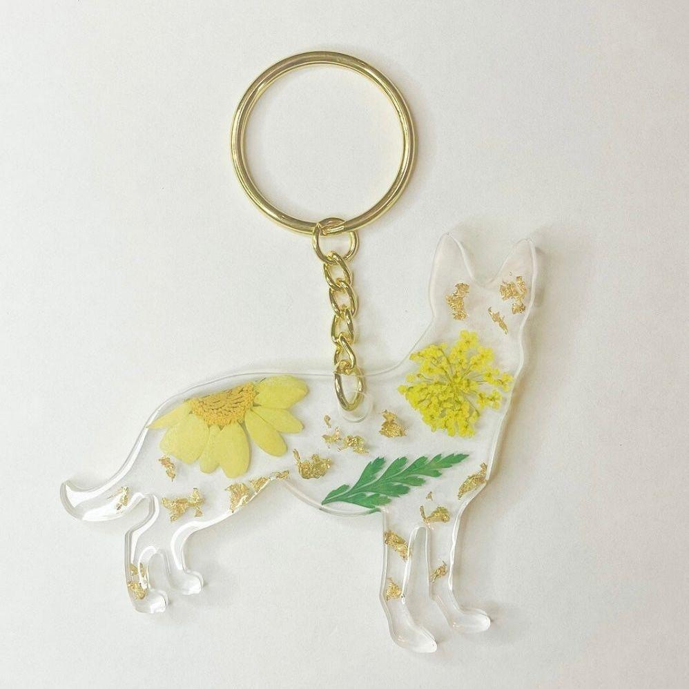 German Shepherd Floral Key Chain