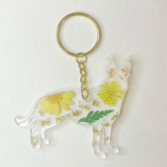 German Shepherd Floral Key Chain