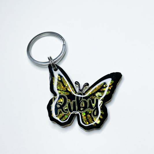 Gold Glitter Filled Butterfly Dog Tag