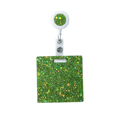Personalised nurse badge reel in green sparkle resin - clip-on design