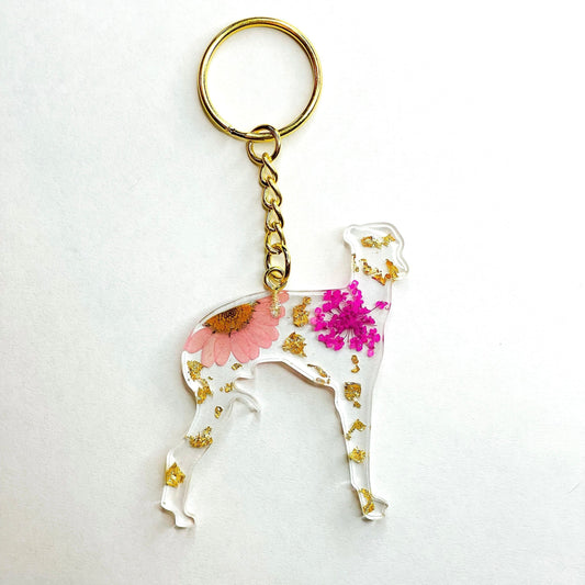 Greyhound Floral Key Chain