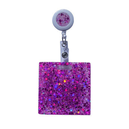 Personalised nurse badge reel in pink sparkle resin - clip-on design