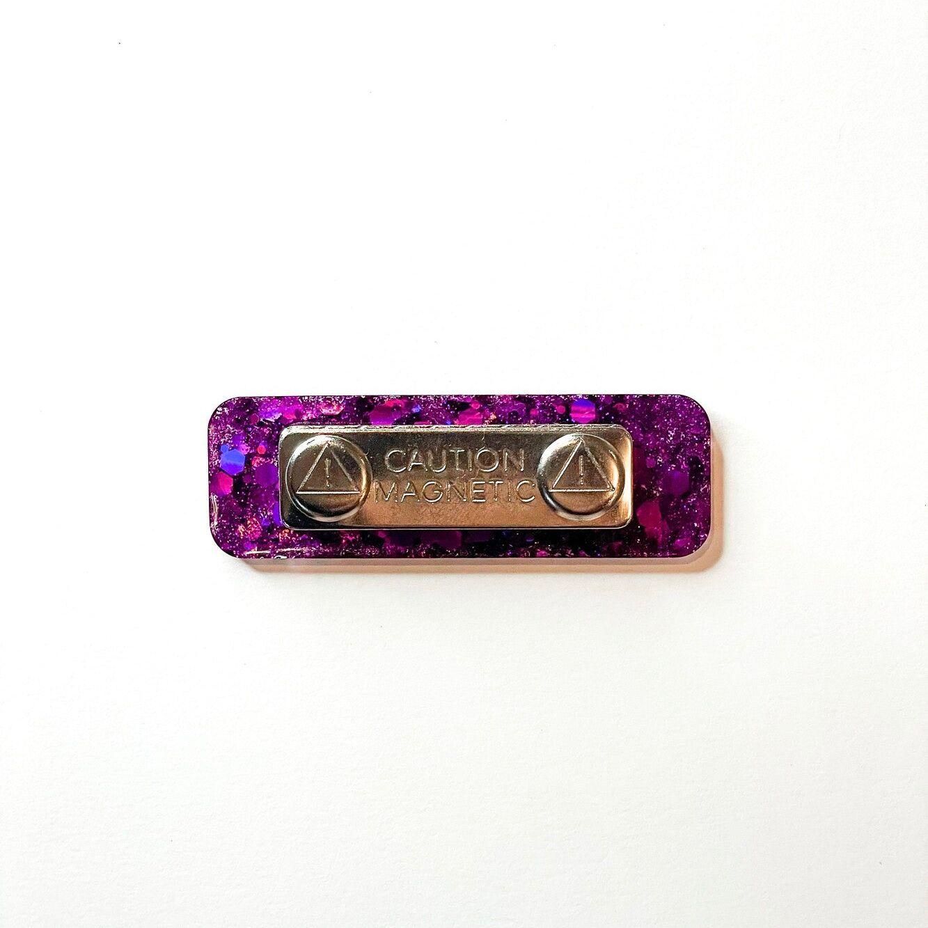 Hot Pink Glitter Name Badges, Back Side