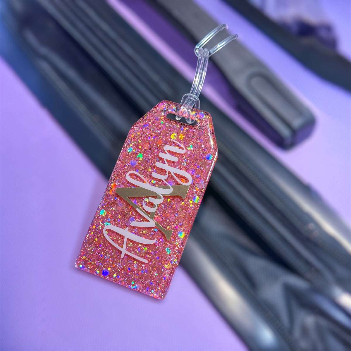 Personalised Glitter Resin Luggage Tag
