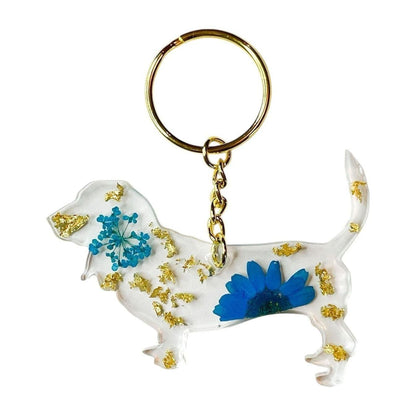Basset Hound Floral Keychain