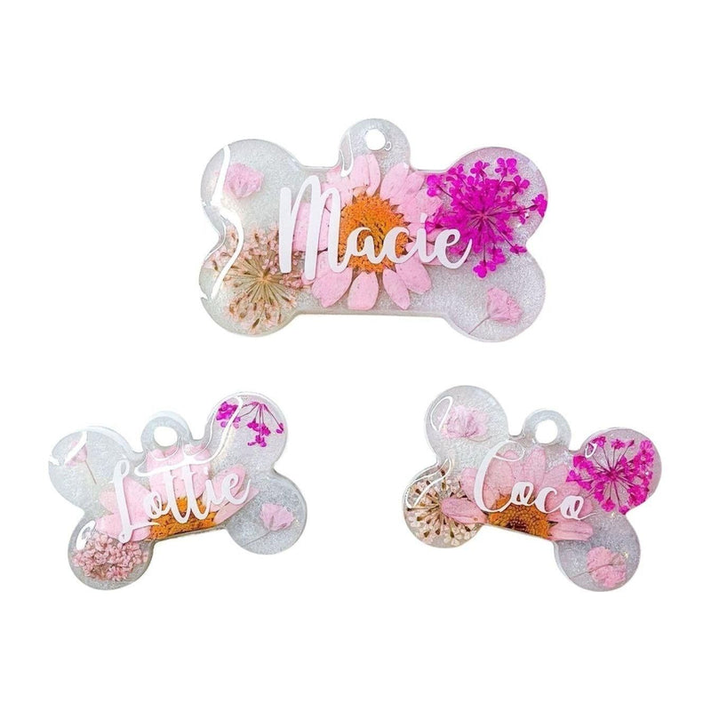 Pretty Pink Floral Resin Dog Tag