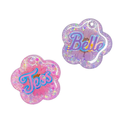 Pink & Purple Glitter Daisy Resin Dog Tag