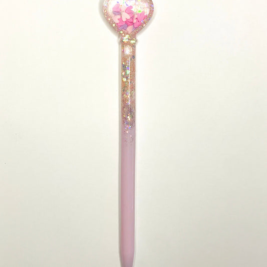 Pink Glitter Heart pen, Custom Pens, Front Side