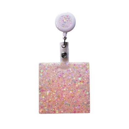 Personalised retractable badge holder for nurses - pink sparkle resin