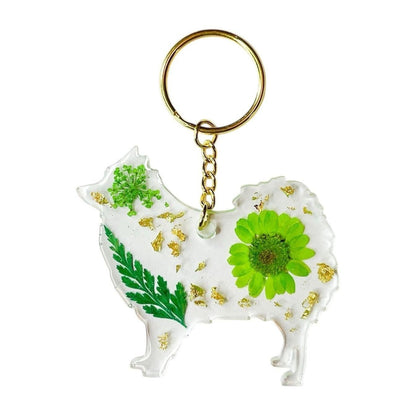 Pomeranian Floral Keychain