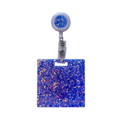 personalised retractable badge holder for nurses - purple sparkle resin