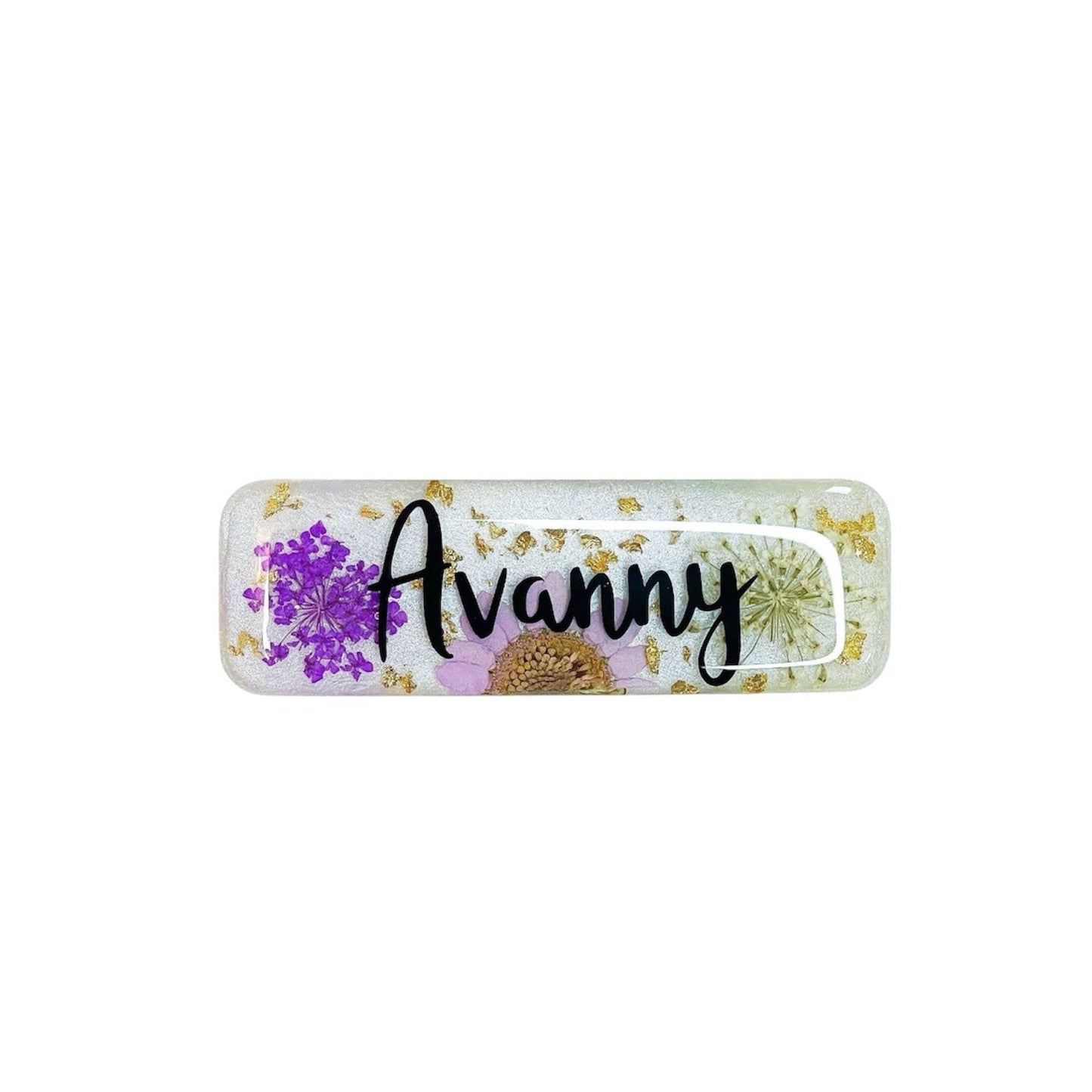 Purple And White Floral Name Badge