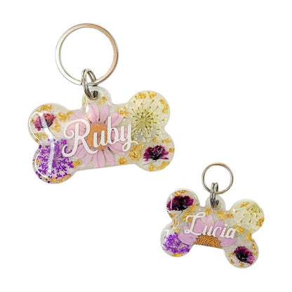 Purple Floral Resin Dog Tag