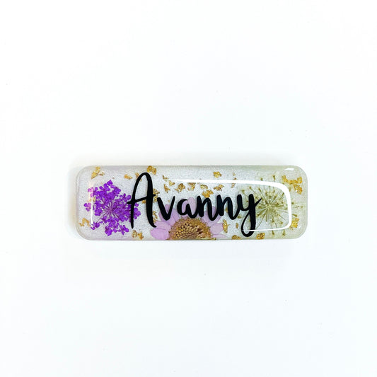 Purple Floral Name Badges, Front Side