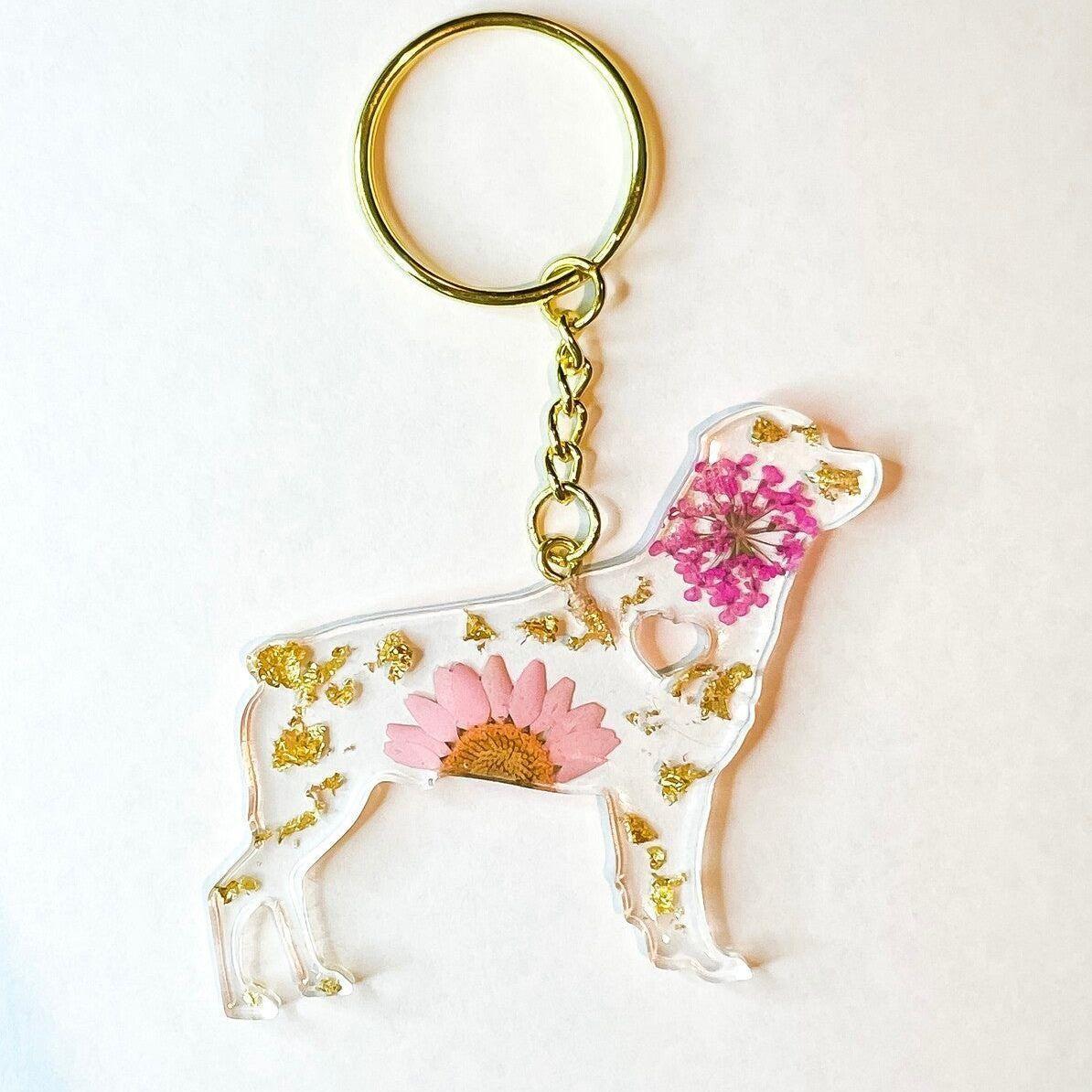 Rottweiler Floral Key Chain