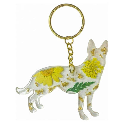 German Shepherd Floral Keychain