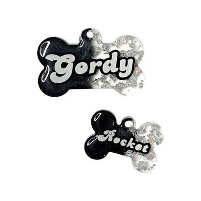 Black & Silver Speckled Resin Dog Tag