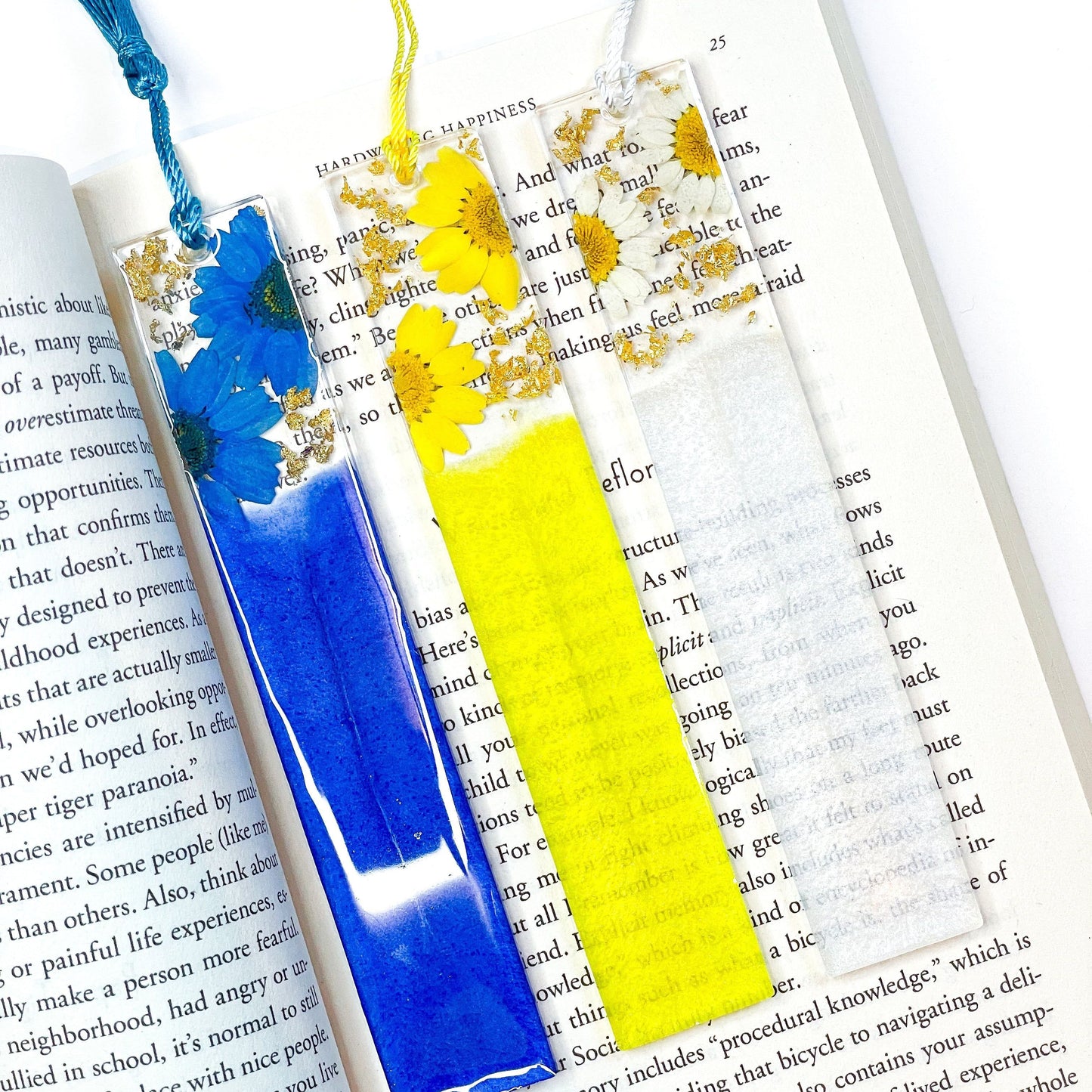 Close up of front side, bookmark colours,  handmade bookmark. homemade bookmark