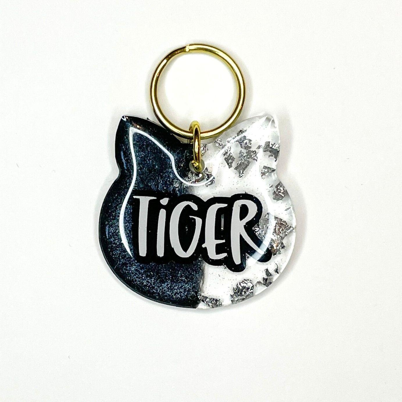 Front side of cat tag, cat id tags, cat name tags