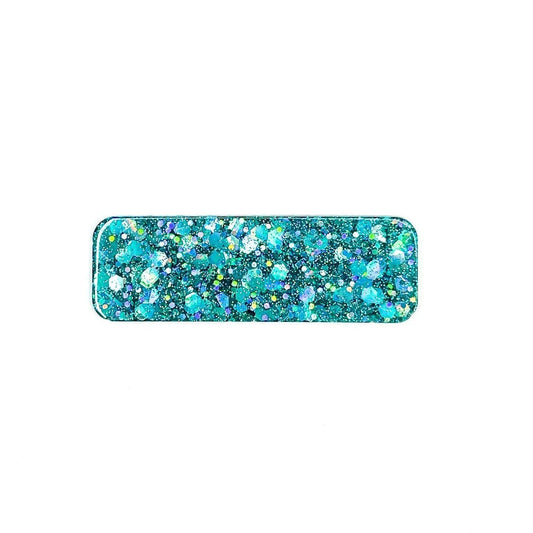 Turquoise Glitter Name Badges, Front Side