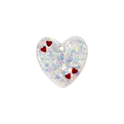 White Glitter Love Heart Resin Pet Tag