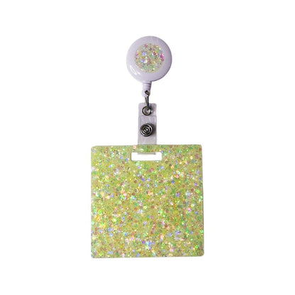 Personalised retractable badge holder for nurses - yellow sparkle resin